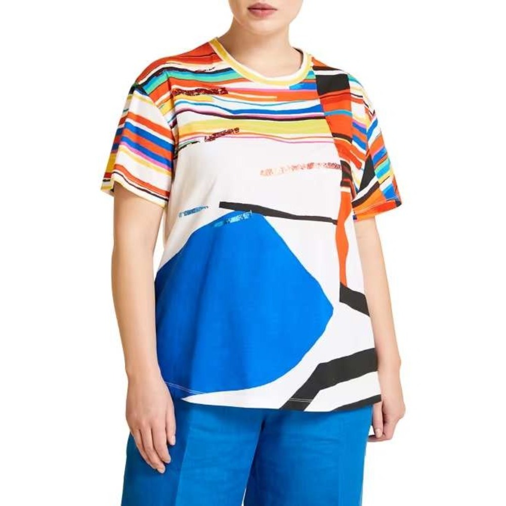Marina Rinaldi Abstract Geometric Multi Color Cotton Jersey Tee Women Size XL